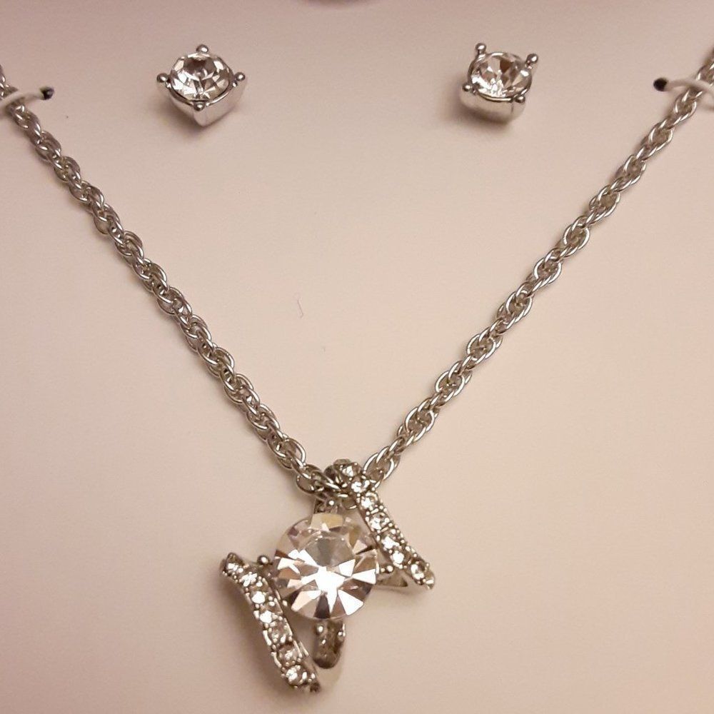 Crystal Pendant Necklace & Stud Earrings Set  - NWOT